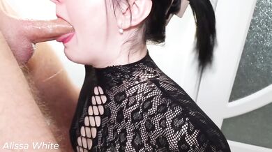 Amateur Brunette Teen Deep Throat With Cum In Throat And Big Dick Handjob Sloppy Wet Mouth