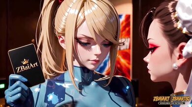 Samus Aran and Chun Li Tease and Strip Topless in a Penthouse Rematch