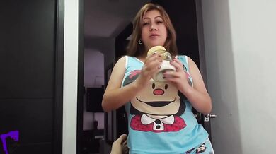 Latina MILF Wife Puts Condom and Rides with Round Ass Taking Cum in Mouth POV