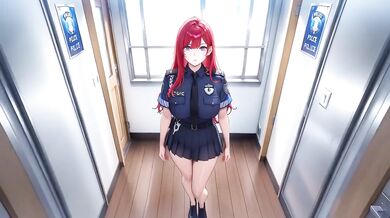 Redhead Cop Office Uniform Destroyed Gushing Choked Elevator Squeeze Tight Shirt Stockings Fit Body Kneeling Lazy Sitting Cold Beauty
