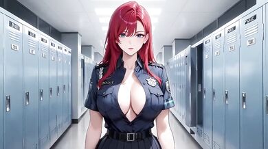 Redhead Cop Office Uniform Destroyed Gushing Choked Elevator Squeeze Tight Shirt Stockings Fit Body Kneeling Lazy Sitting Cold Beauty