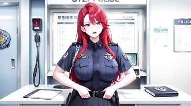 Redhead Cop Office Uniform Destroyed Gushing Choked Elevator Squeeze Tight Shirt Stockings Fit Body Kneeling Lazy Sitting Cold Beauty