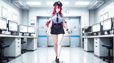 Redhead Cop Office Uniform Destroyed Gushing Choked Elevator Squeeze Tight Shirt Stockings Fit Body Kneeling Lazy Sitting Cold Beauty