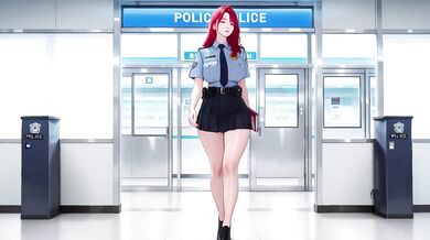 Redhead Cop Office Uniform Destroyed Gushing Choked Elevator Squeeze Tight Shirt Stockings Fit Body Kneeling Lazy Sitting Cold Beauty