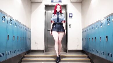 Redhead Cop Office Uniform Destroyed Gushing Choked Elevator Squeeze Tight Shirt Stockings Fit Body Kneeling Lazy Sitting Cold Beauty