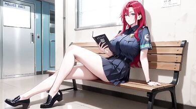 Redhead Cop Office Uniform Destroyed Gushing Choked Elevator Squeeze Tight Shirt Stockings Fit Body Kneeling Lazy Sitting Cold Beauty