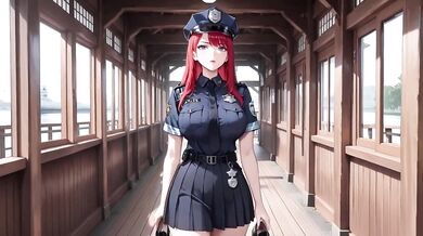 Redhead Cop Office Uniform Destroyed Gushing Choked Elevator Squeeze Tight Shirt Stockings Fit Body Kneeling Lazy Sitting Cold Beauty