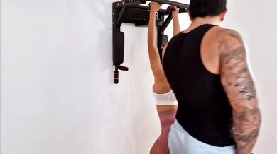 Home workout with stepdaughter ends in a rough sex session!
