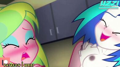 Lemon Zest and Vinyl Scratch Destroyed Gushing Lesbian Scissoring