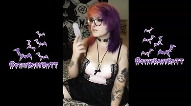 Thick Goth Girl Sucks Dildo and Uses Vibrator for Clit Orgasm with Drool on Tits