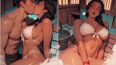 Destroyed Dark Haired Babe Bent Over in Steamy Wooden Sauna Creampie Gushing