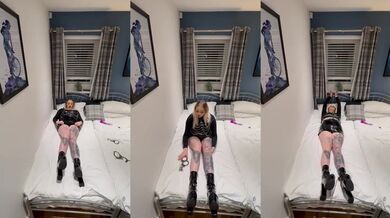 Welsh Blonde Self Bondage In Bed Destroys Herself With Latex And Handcuffs