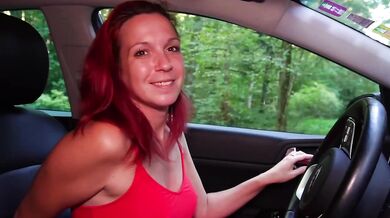 Red Haired Girl Fingering Orgasm Solo Dildo Riding In Car With Big Tits Destroyed
