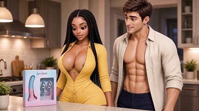 Wrong Package Right Neighbor Destroyed by Dildo Delivery Ebony Interracial Kitchen Sex