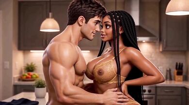 Wrong Package Right Neighbor Destroyed by Dildo Delivery Ebony Interracial Kitchen Sex