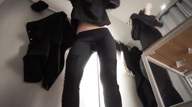 Risky Fitting Room Public Masturbation With Dildo While People Walk By