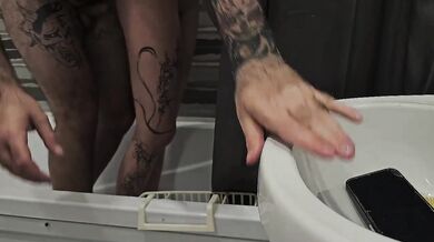 Shower Blowjob Filled With Cum From Big Dick Amateur With Tattoos