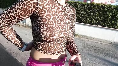 Public Flashing Of Big Natural Tits And Fingering Of A Pussy On The Street Gushing Destroyed