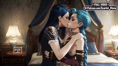Jinx and Caitlyn Kiramman Lesbian Game Destroyed Gushing Choked Strap Shaved Pussy Small Tits Hot Lesbian Kissing First Time