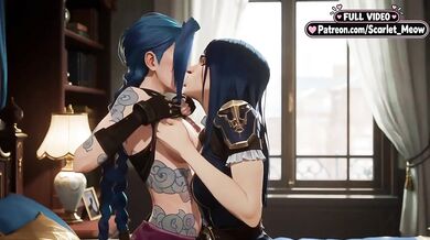 Jinx and Caitlyn Kiramman Lesbian Game Destroyed Gushing Choked Strap Shaved Pussy Small Tits Hot Lesbian Kissing First Time