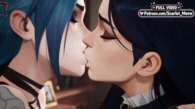 Jinx and Caitlyn Kiramman Lesbian Game Destroyed Gushing Choked Strap Shaved Pussy Small Tits Hot Lesbian Kissing First Time