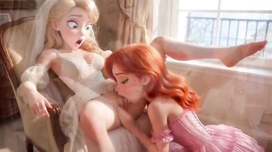 Anxious bride asks her best friend to go down on her animated cartoon lesbian