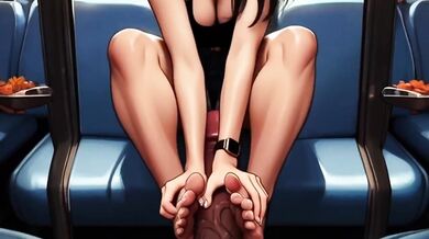 Japanese Train Hentai Destroyed by Footjob Feet Licking Cum on Feet