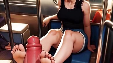 Pretty Girl On The Train Asks For A Footrub And It Leads To Gushing Cum Dripping Footjob Destruction