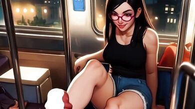 Anime Feet Destroyed Gushing Cum On Train Public Footjob
