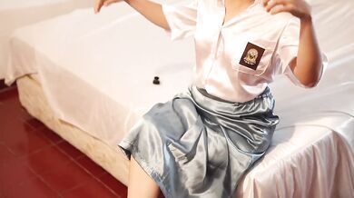 Asian Indo Schoolgirl cosplay destroyed by big tits