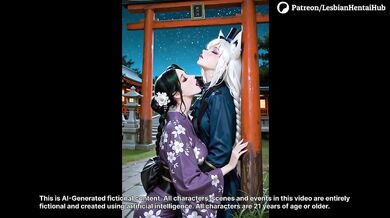 Fox Girl Lesbian Sex at Night Shrine Oiled Strapon Big Tits