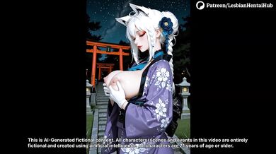 Fox Girl Lesbian Sex at Night Shrine Oiled Strapon Big Tits