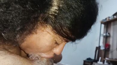 Insane Sloppy Wet Latina Ebony Blowjob Covered in Massive Cum Facial Gagging Swallowing