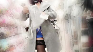 Public Flashing Caught Exhibitionist Micro Dress No Panties Commando Thigh High Socks Milkyl Undercoat Stockings