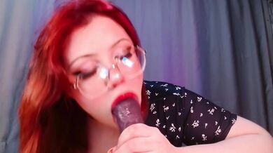 Sloppy Deepthroat Blowjob Amateur BBC Messy Spit Saliva Big Natural Red Head Glasses