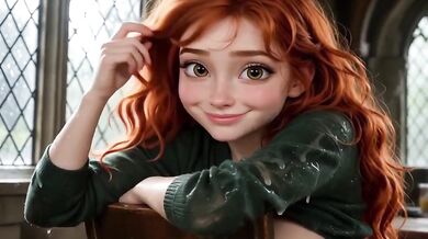 Beautiful Redhead Seducing At The Magic School Animated