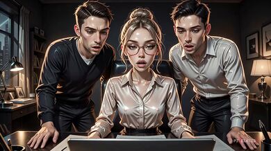 Two Guys Bring Coffee and End up Destroying the Secretary in AI Threesome