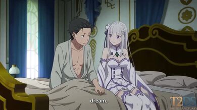 Emilia Comforts Subaru After a Bad Dream Then Asks Him to Stay So He Gets Destroyed Gushing Choked by Creamy Handjobs and Kissing