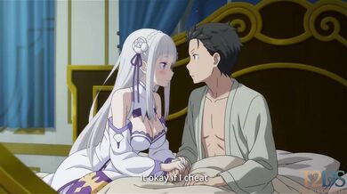 Emilia Comforts Subaru After a Bad Dream Then Asks Him to Stay So He Gets Destroyed Gushing Choked by Creamy Handjobs and Kissing