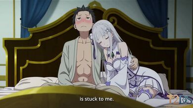 Emilia Comforts Subaru After a Bad Dream Then Asks Him to Stay So He Gets Destroyed Gushing Choked by Creamy Handjobs and Kissing