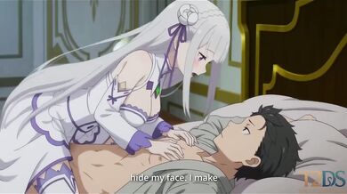 Emilia Comforts Subaru After a Bad Dream Then Asks Him to Stay So He Gets Destroyed Gushing Choked by Creamy Handjobs and Kissing