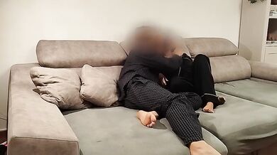 Verified Amateur MILF Real Wife Rims Hubby on Couch and Gets Her Tits Glazed With Cum