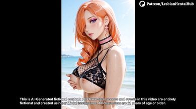 Pink Hair Redhead Lesbian Beach Strap-On Destroyed Gushing Wet Oiled Bikini