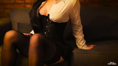 Submissive Brunette Destroyed With Dildo Fingering Orgasm Upskirt No Panties Mini Skirt Corset Stockings High Heels