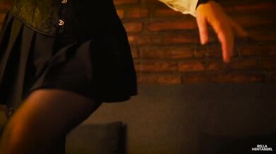 Submissive Brunette Destroyed With Dildo Fingering Orgasm Upskirt No Panties Mini Skirt Corset Stockings High Heels