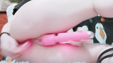 Creamy Pussy Destroyed By Vibrator And Anal Toy Double Penetration Cumming