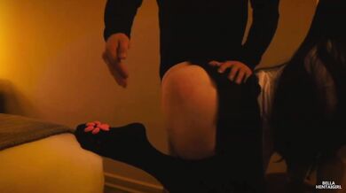 Bella Hentaigirl hard spanking cumshot hairy bush stockings