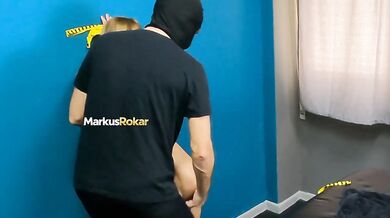 Robber Breaks Into Massage Parlor Ties Her Up And Fingers Pussy With Spanking Punishment
