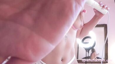Flexible Horny Lesbian Fucks Herself Rough With Glass Dildo and Butt Plug
