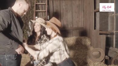 Mature Bisexual Cowgirls Pegging Fuck Threesome With Younger Stable Boy In Barn